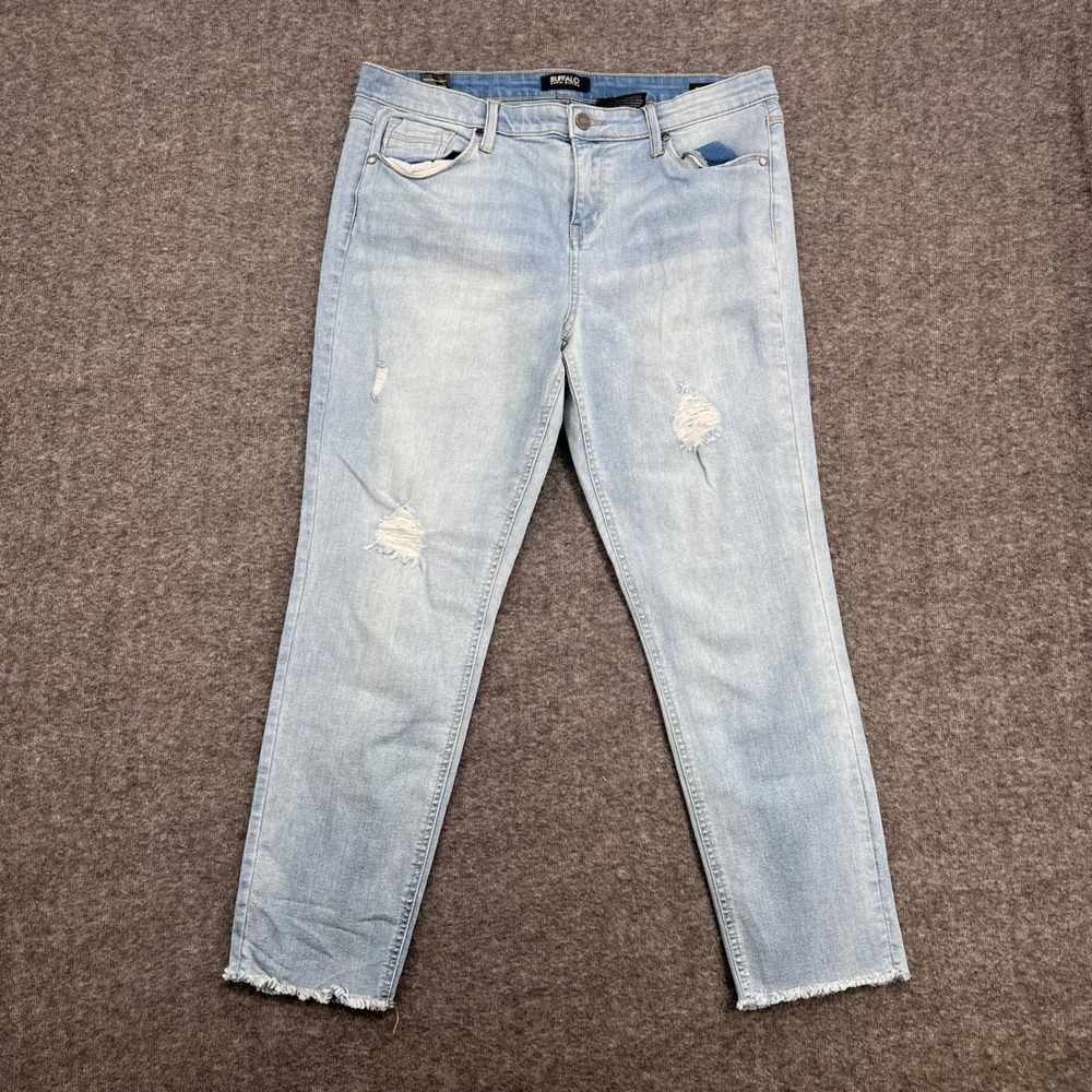 Buffalo David Bitton Jess Rip & Repair Mid-Rise Skinny Jeans Light Wash 12/32